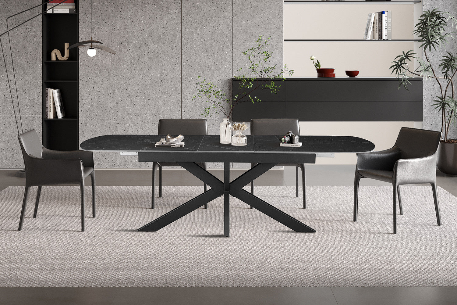 Uitschuifbare tafel 'Hestia' 180-220 cm Deens Ovaal Steen Zwart