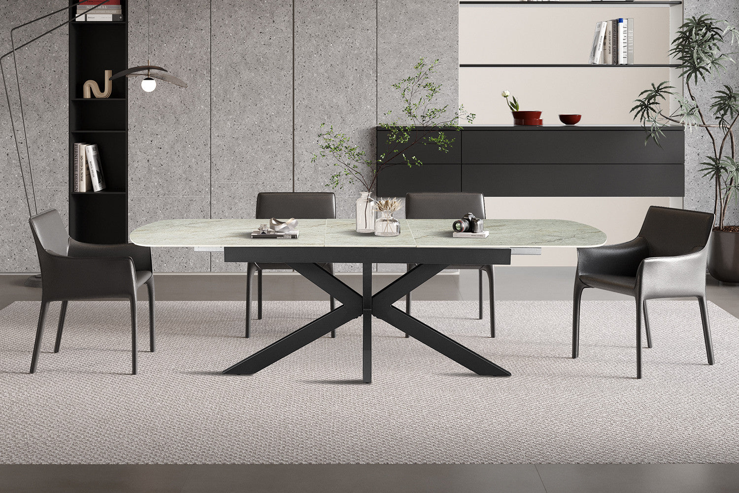 Uitschuifbare tafel 'Hestia' 180-220 cm Deens Ovaal Glanzende Steen Beige