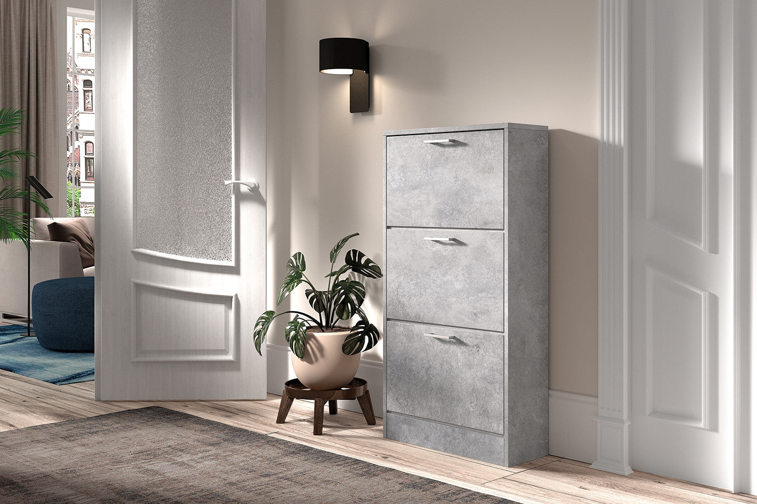 Schoenenkast 'Carini' 3 laden Beton