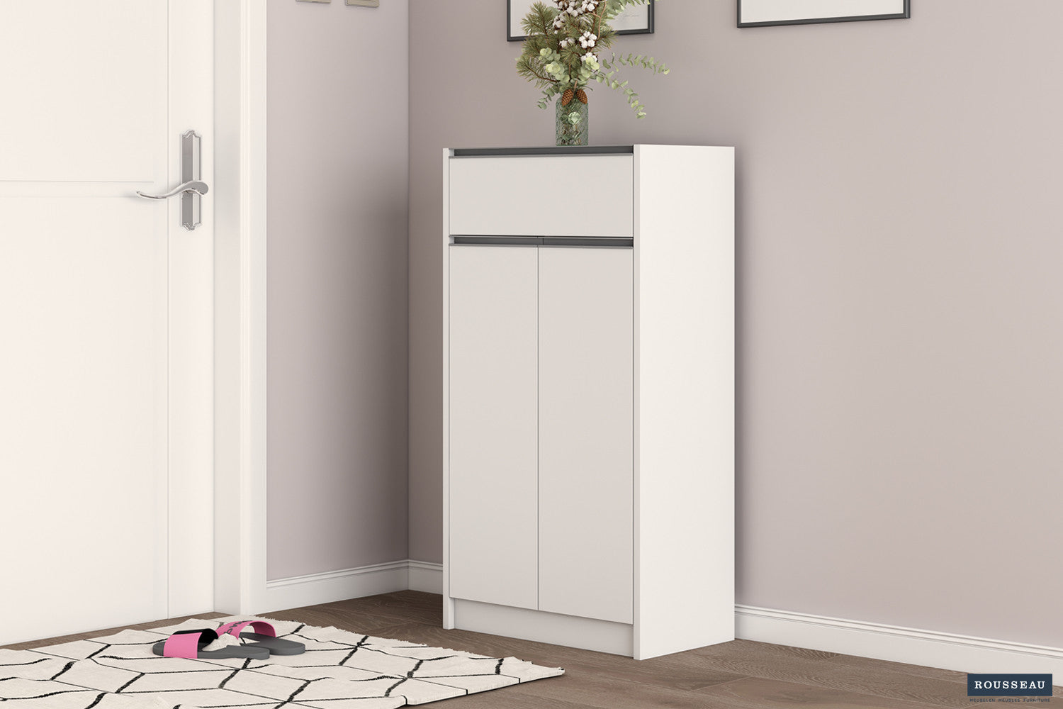 Schoenenkast 'Lilly' 2 deuren en 1 lade Wit