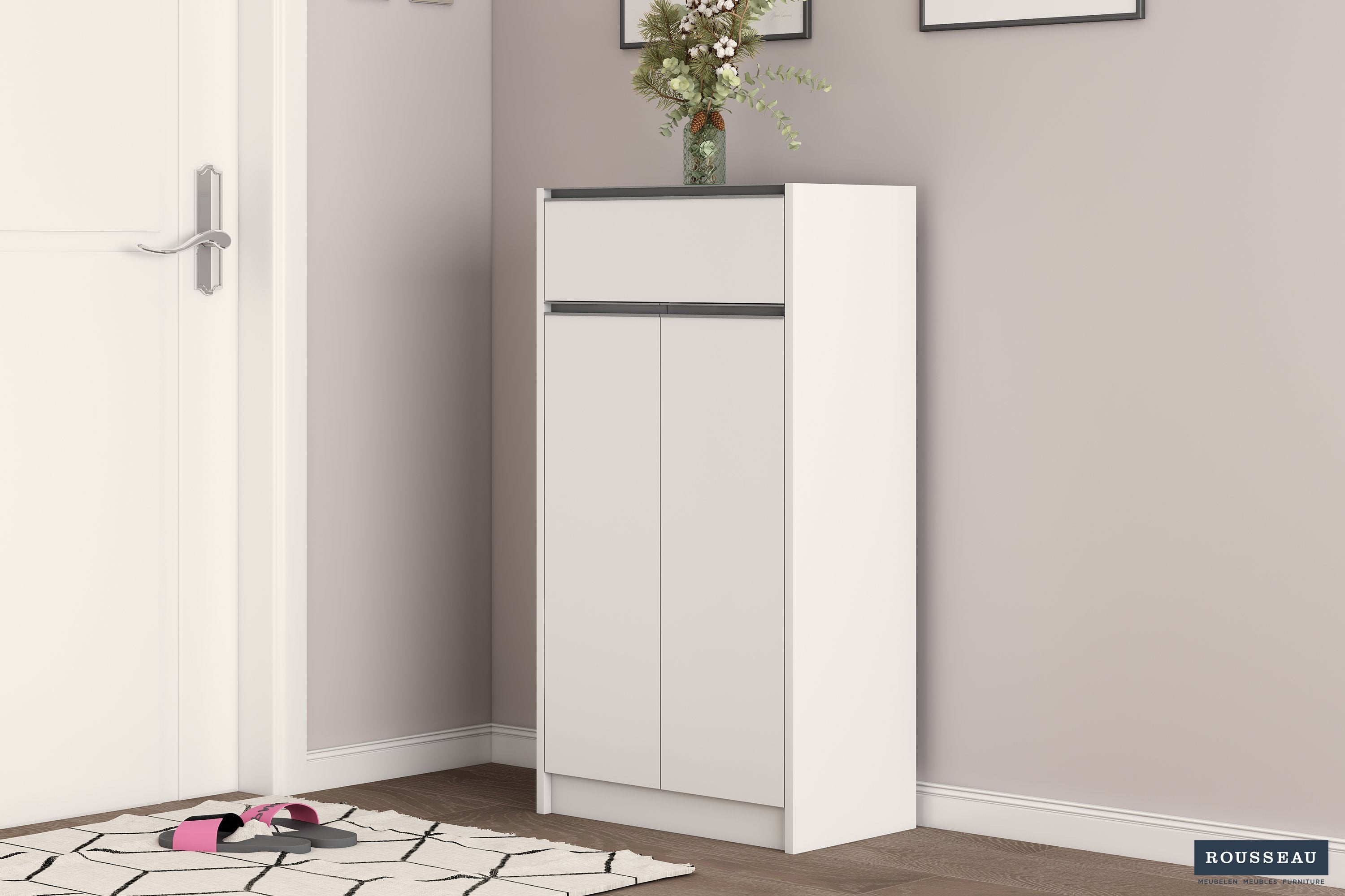 Schoenenkast 'Lilly' 2 deuren en 1 lade Wit