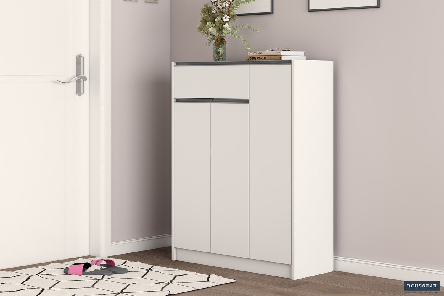 Schoenenkast 'Lilly' 3 deuren en 1 lade Wit