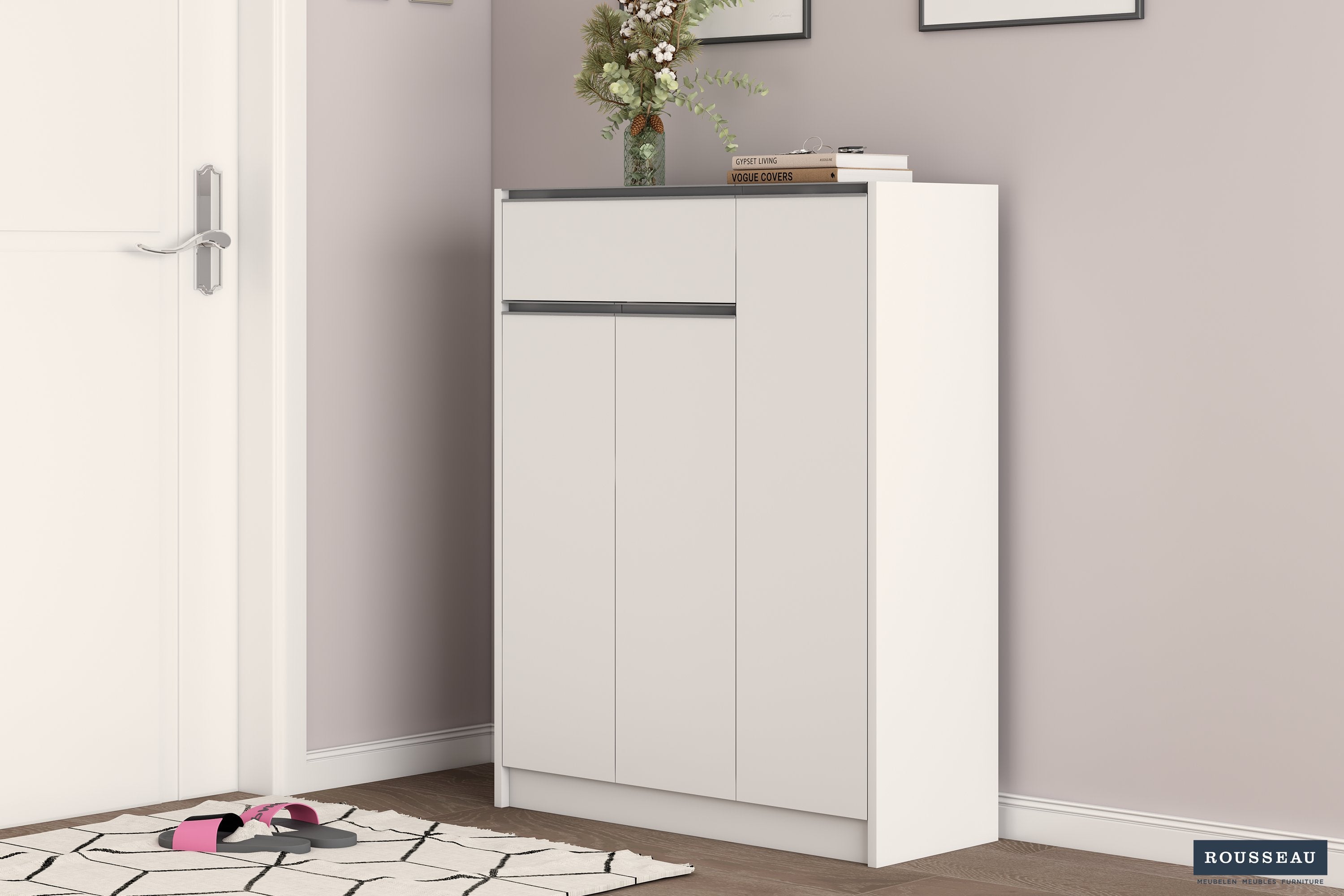 Schoenenkast 'Lilly' 3 deuren en 1 lade Wit