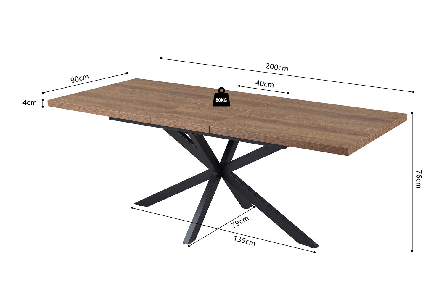 Uitschuifbare tafel 'Kos' 160-200 cm Donkerbruin