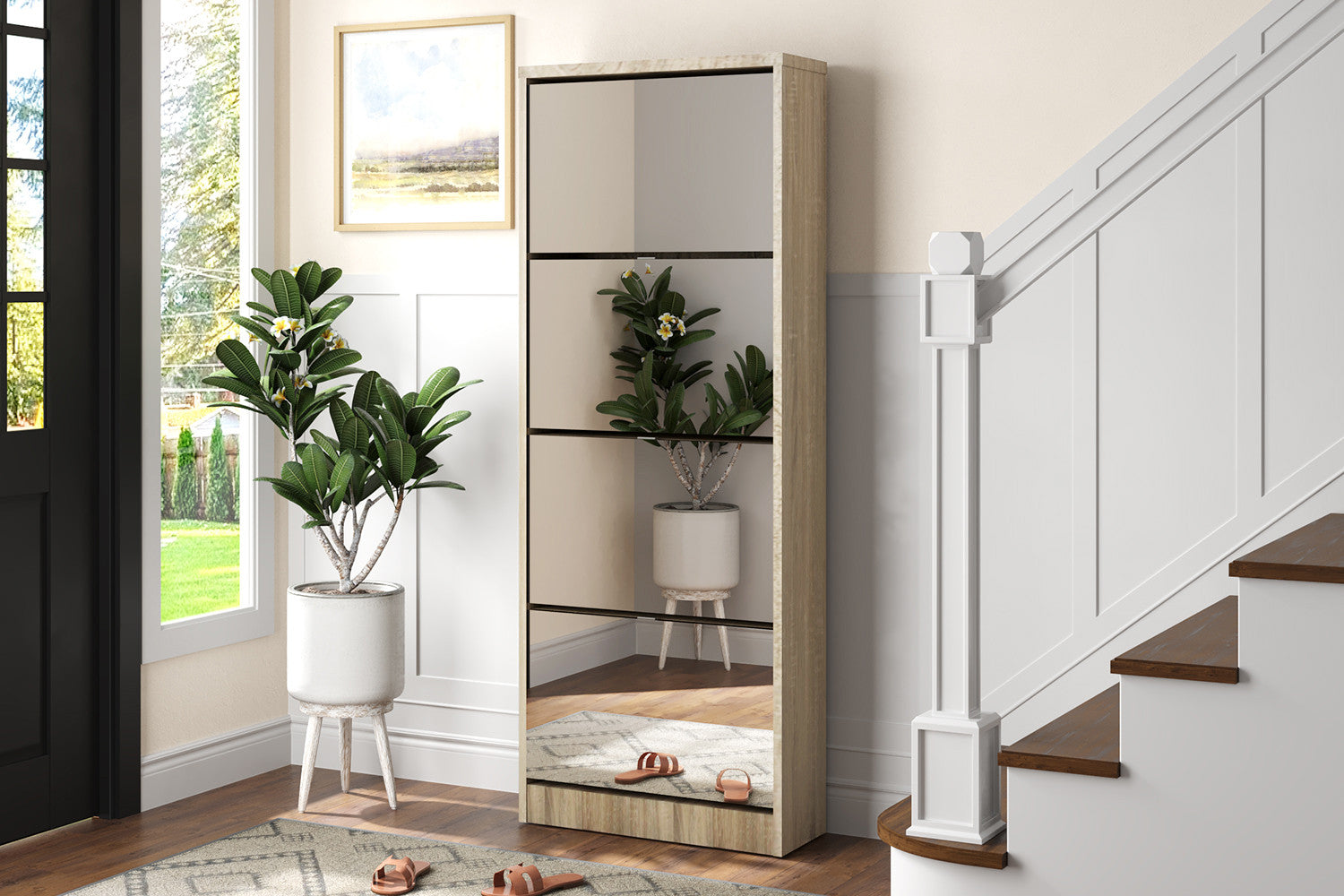 Schoenenkast 'Mex' Spiegel 4 laden Decor Sonoma