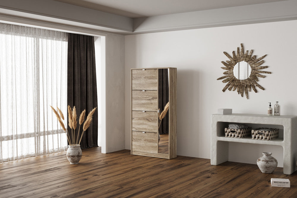 Schoenenkast 'Marcel' 4 laden en 1 spiegeldeur Decor Sonoma