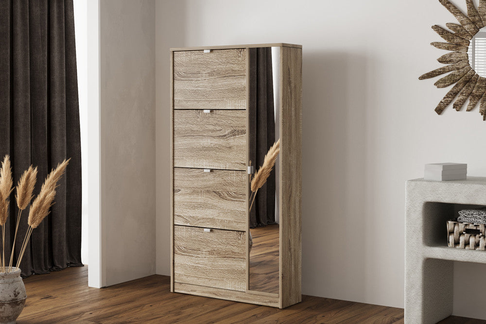 Schoenenkast 'Marcel' 4 laden en 1 spiegeldeur Decor Sonoma