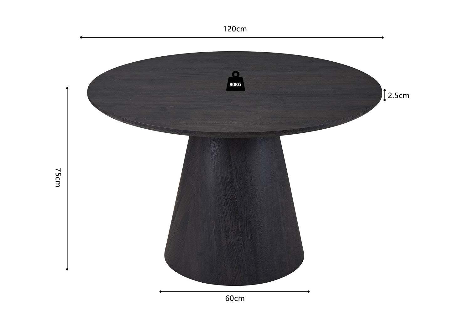 Tafel 'Miklos' 120 cm Rond Decor Donkerbruin