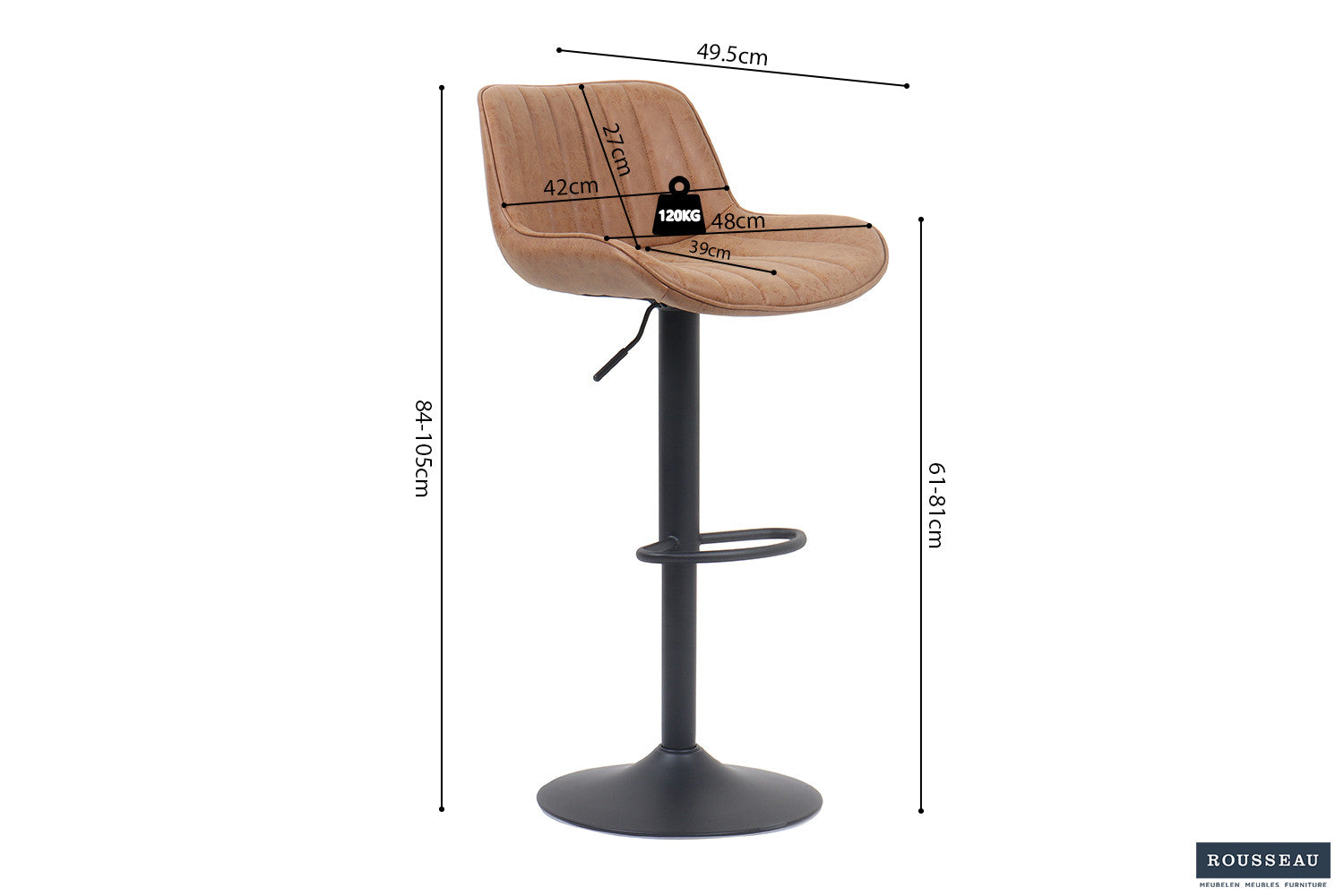 Barstoel 'Fenna' PU Cognac