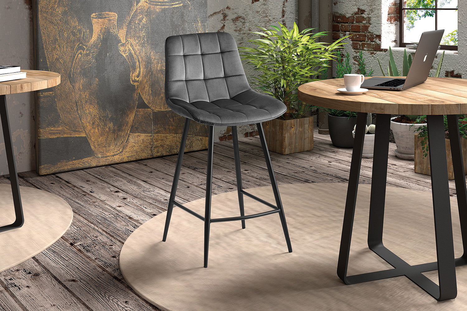 Counterstoel 'Juta' Fluweel Donkergrijs