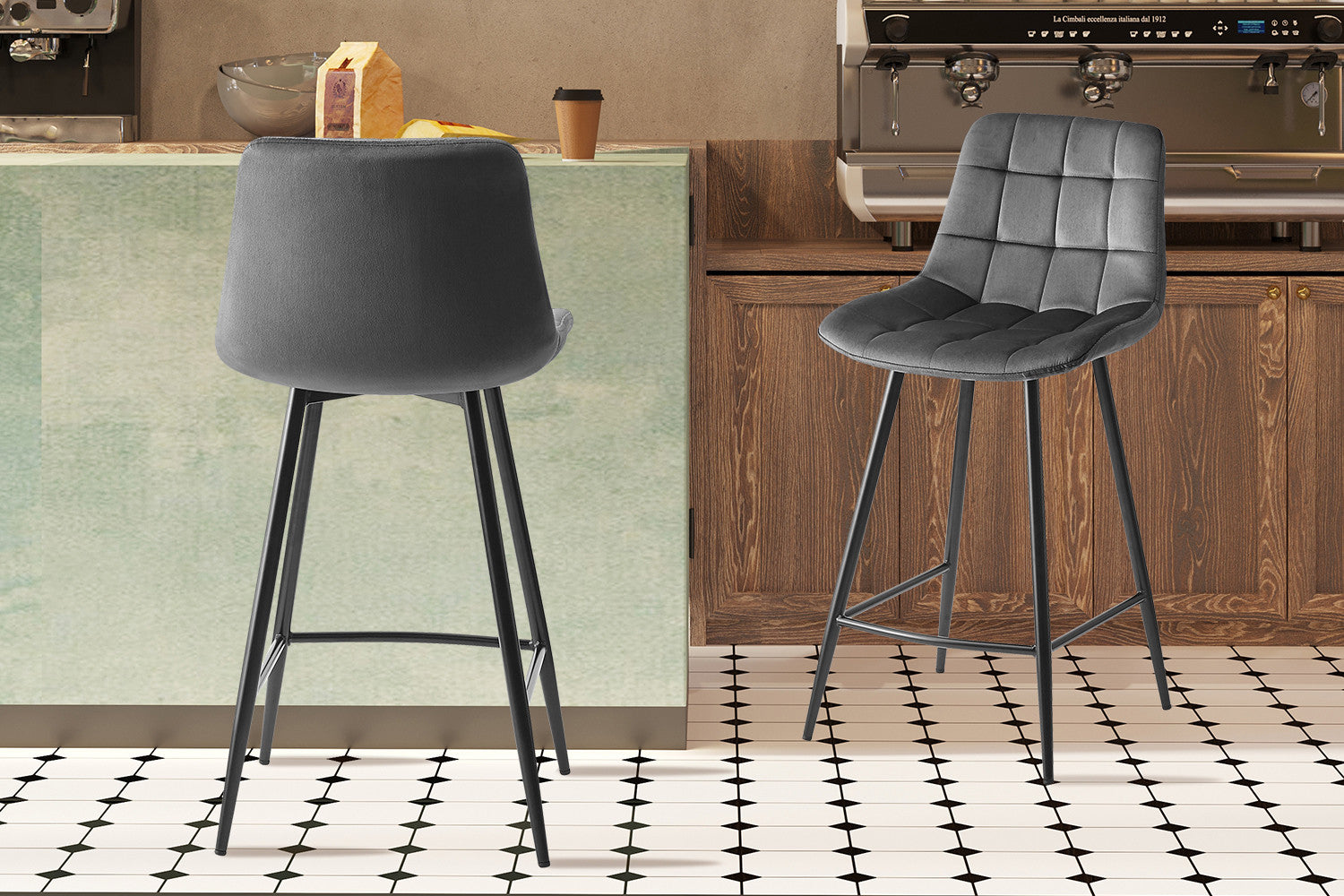 Counterstoel 'Juta' Fluweel Donkergrijs