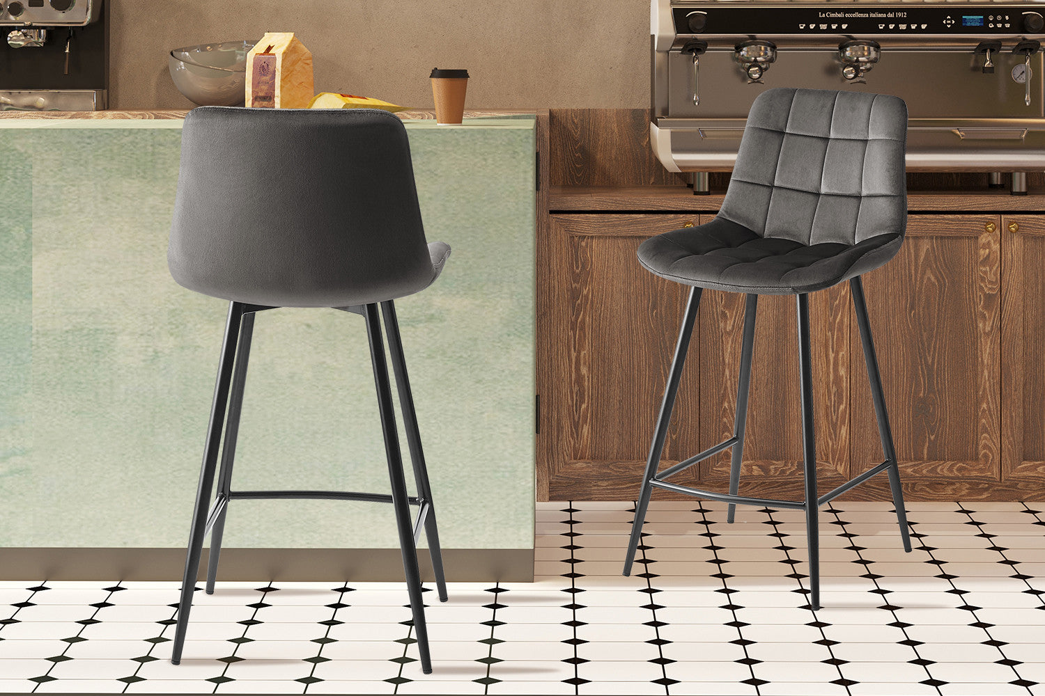 Counterstoel 'Juta' Fluweel Taupe