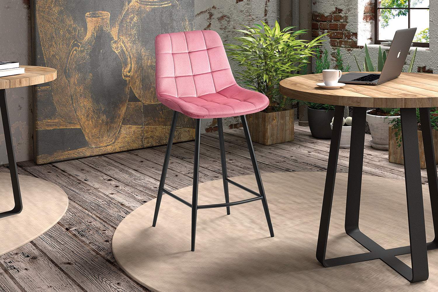 Counterstoel 'Juta' Fluweel Roze