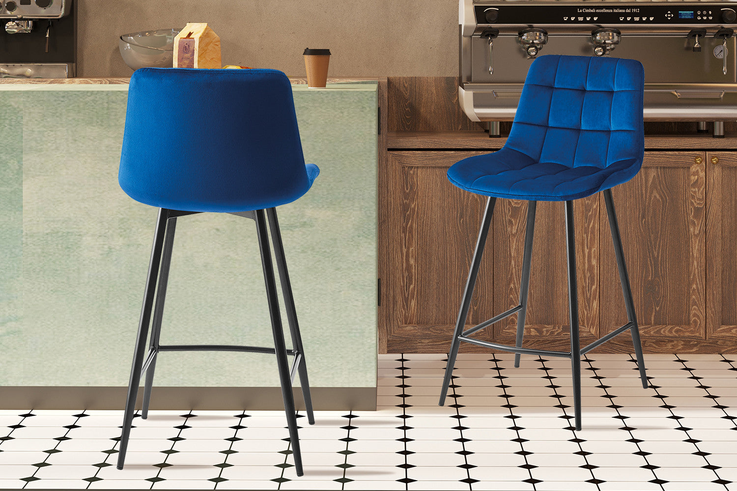 Counterstoel 'Juta' Fluweel Blauw