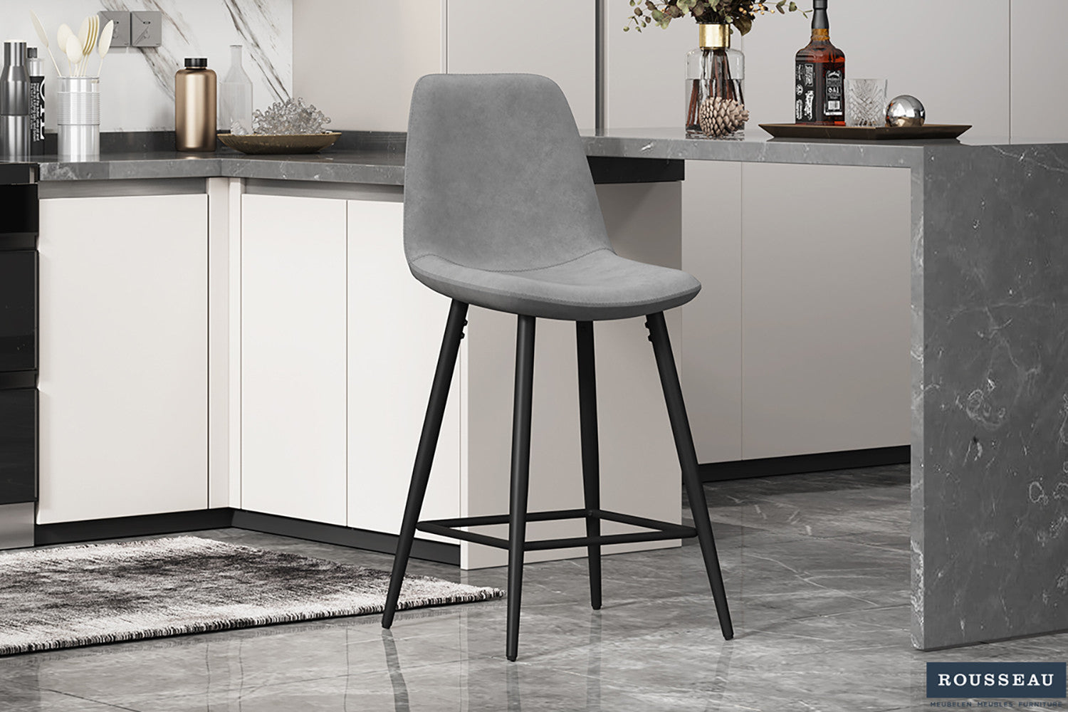 Counterstoel 'Boy' Fluweel Grijs