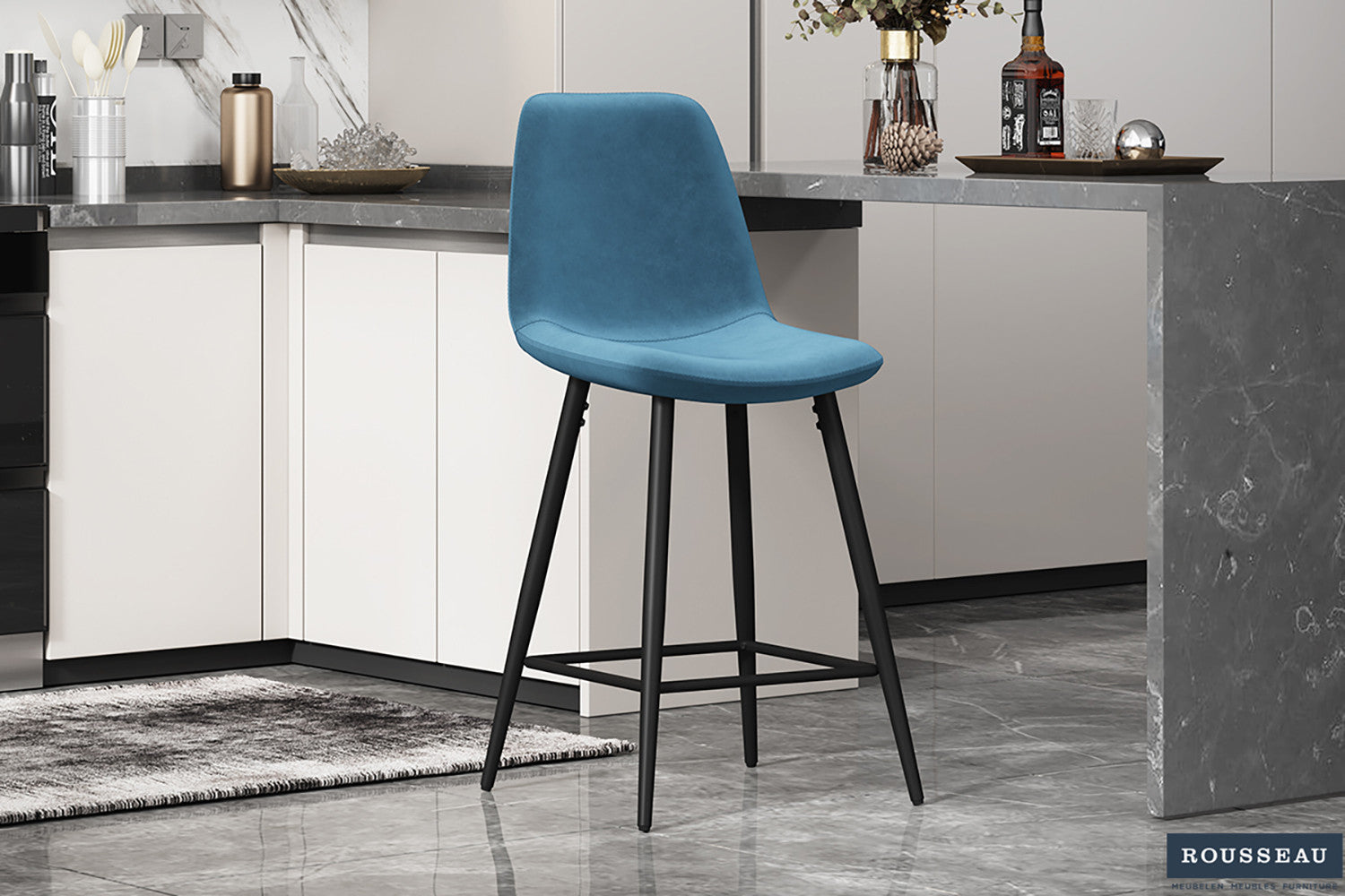 Counterstoel 'Boy' Fluweel Lichtblauw