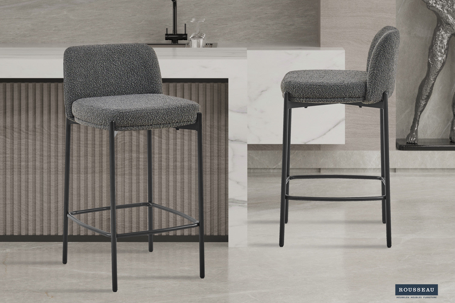 Counterstoel 'Ella' Stof Grijs