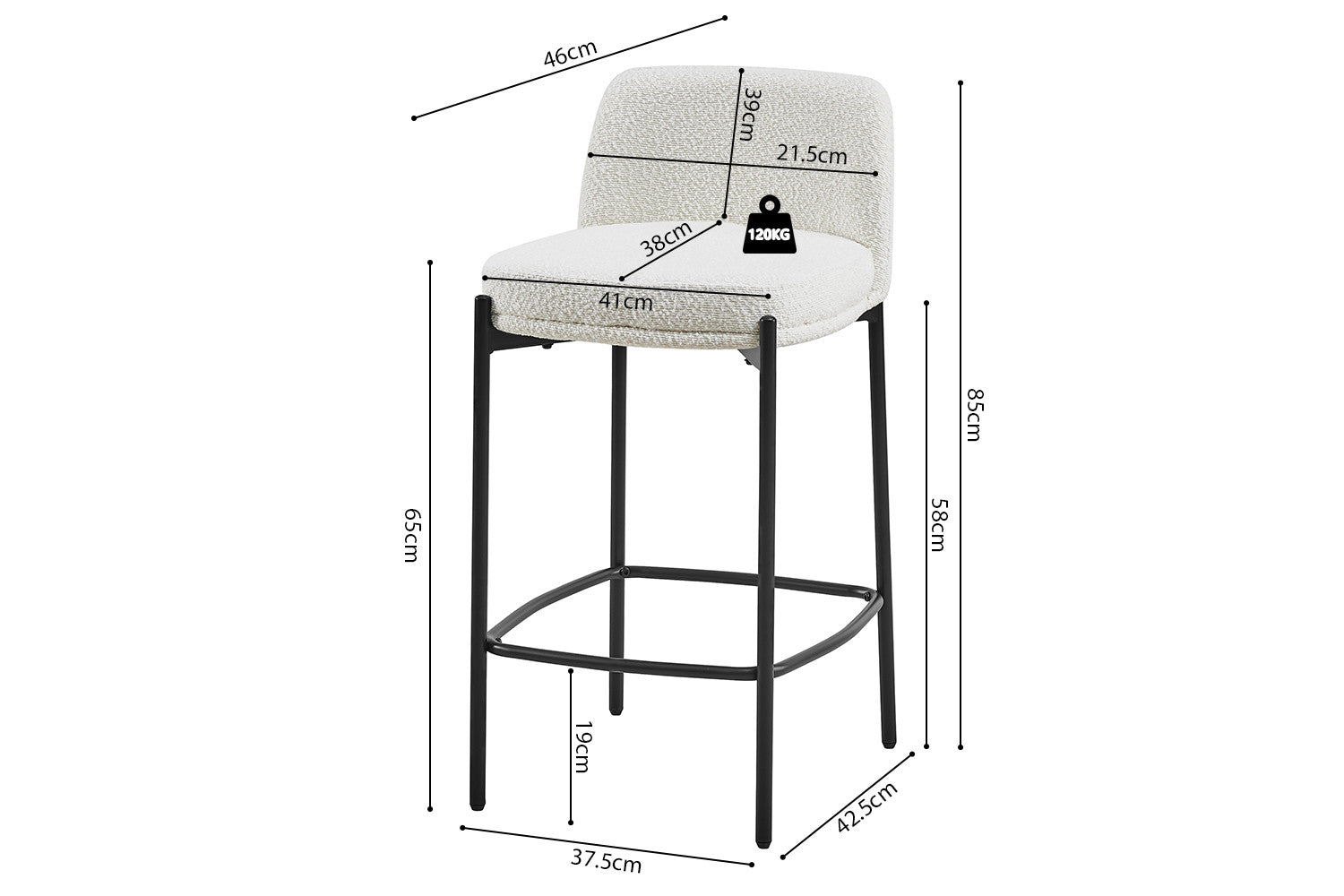 Counterstoel 'Ella' Stof Wit