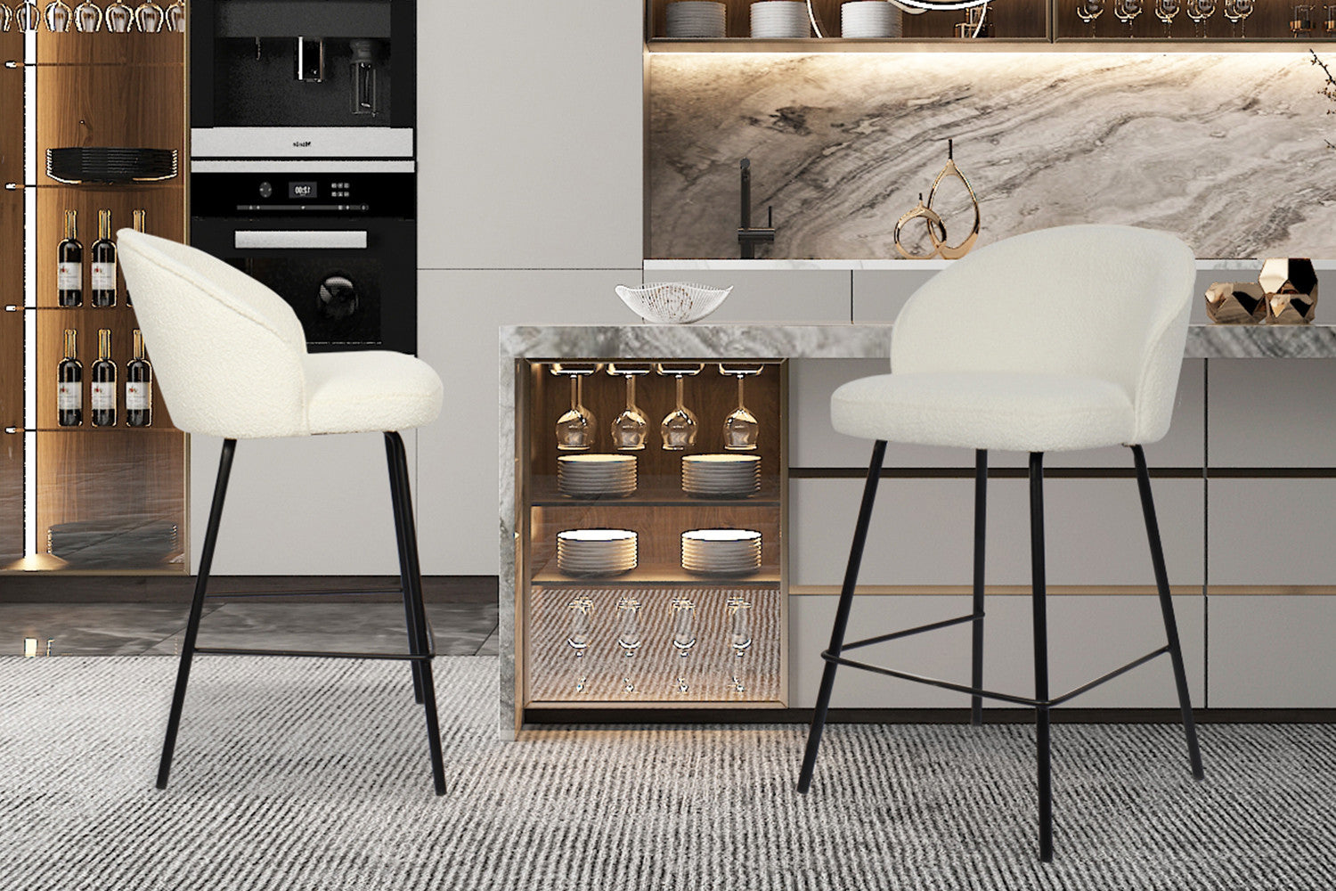 Counterstoel 'June' Bouclé Wit