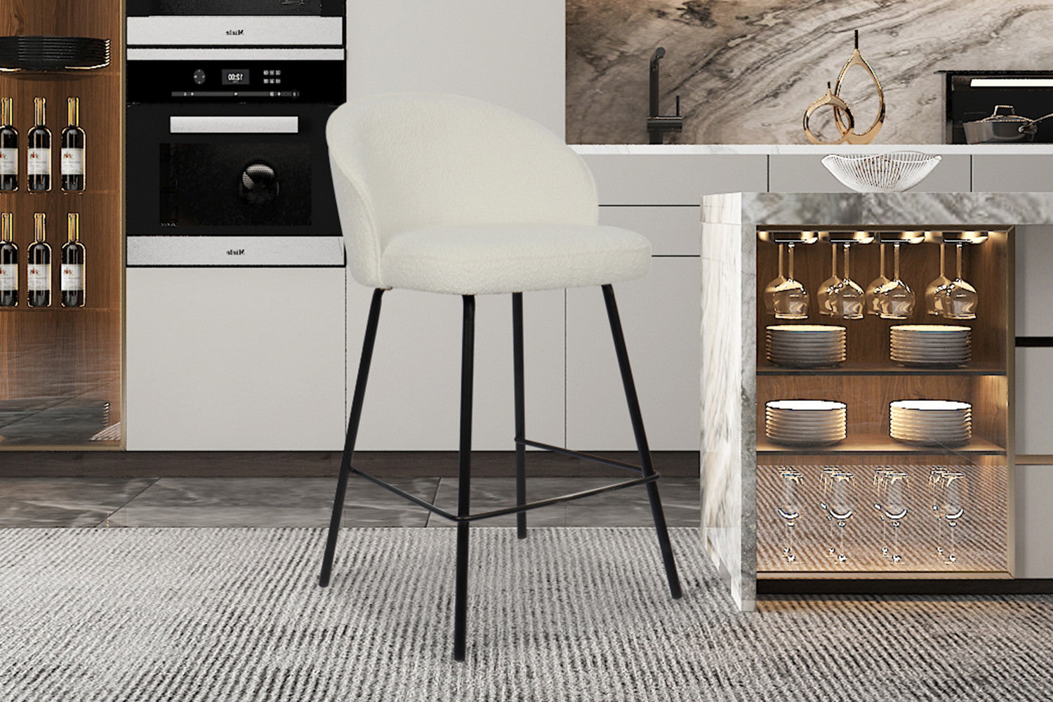 Counterstoel 'June' Bouclé Wit