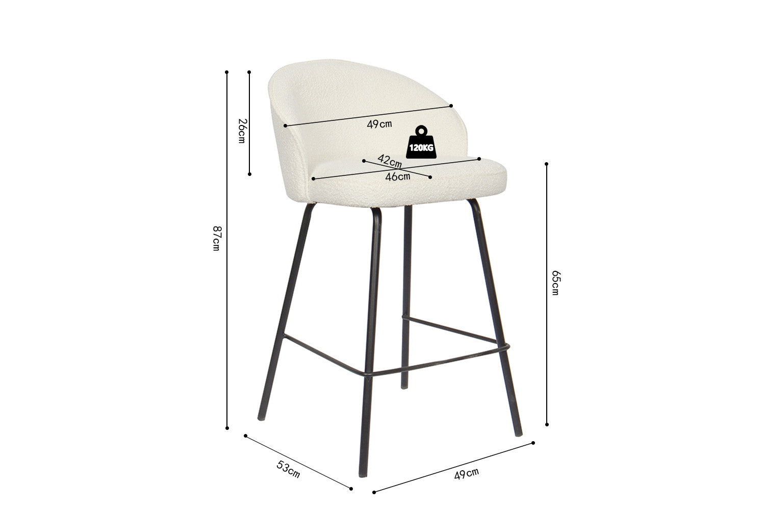 Counterstoel 'June' Bouclé Wit