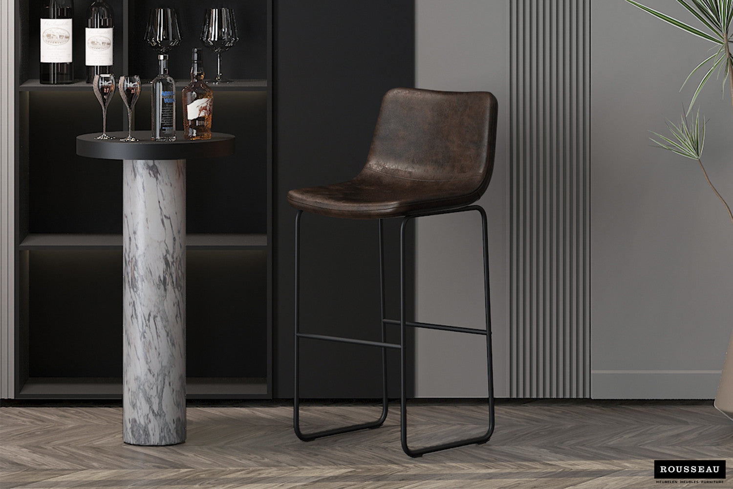 Barstoel 'Mancia' PU Ote Topper 05 Donkerbruin