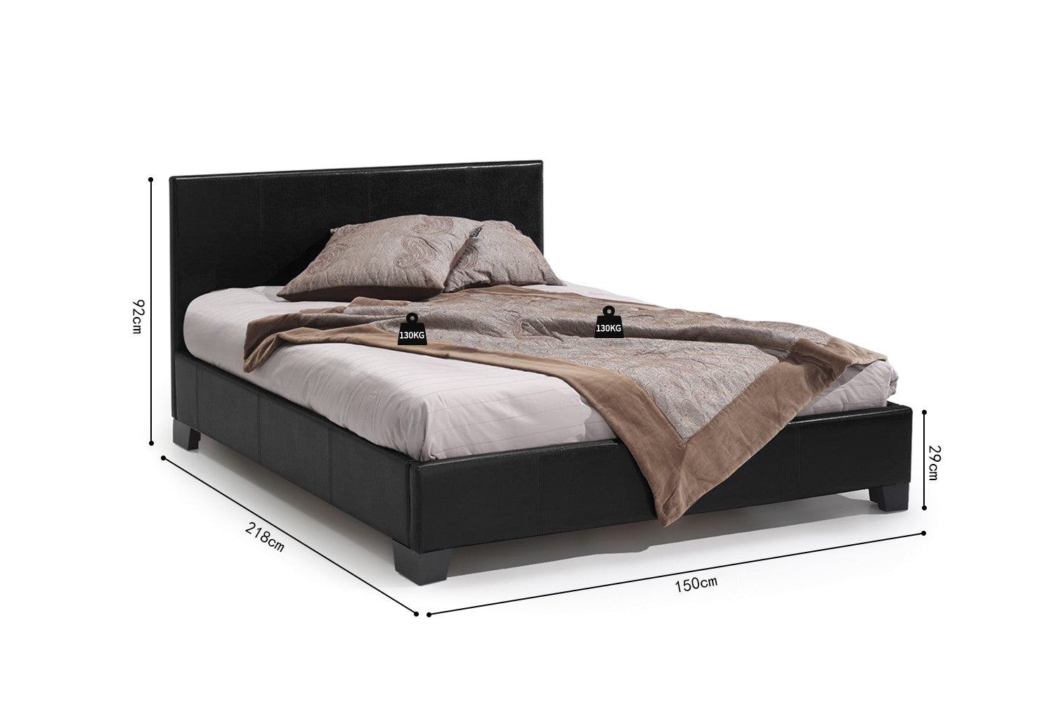 Bed 'Roma' 140x200 met lattenbodem PU Zwart