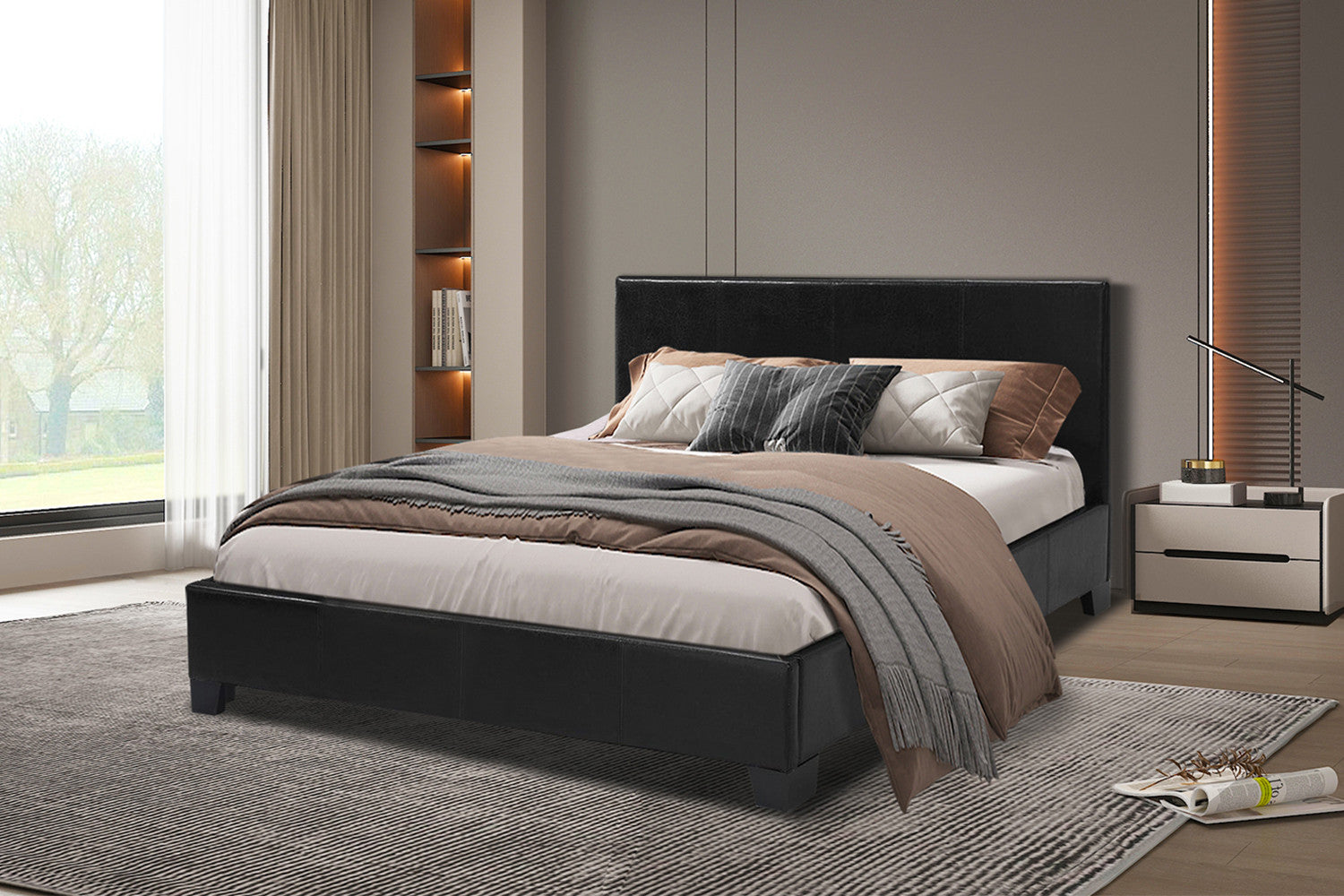 Bed 'Roma' 140x200 met lattenbodem PU Zwart