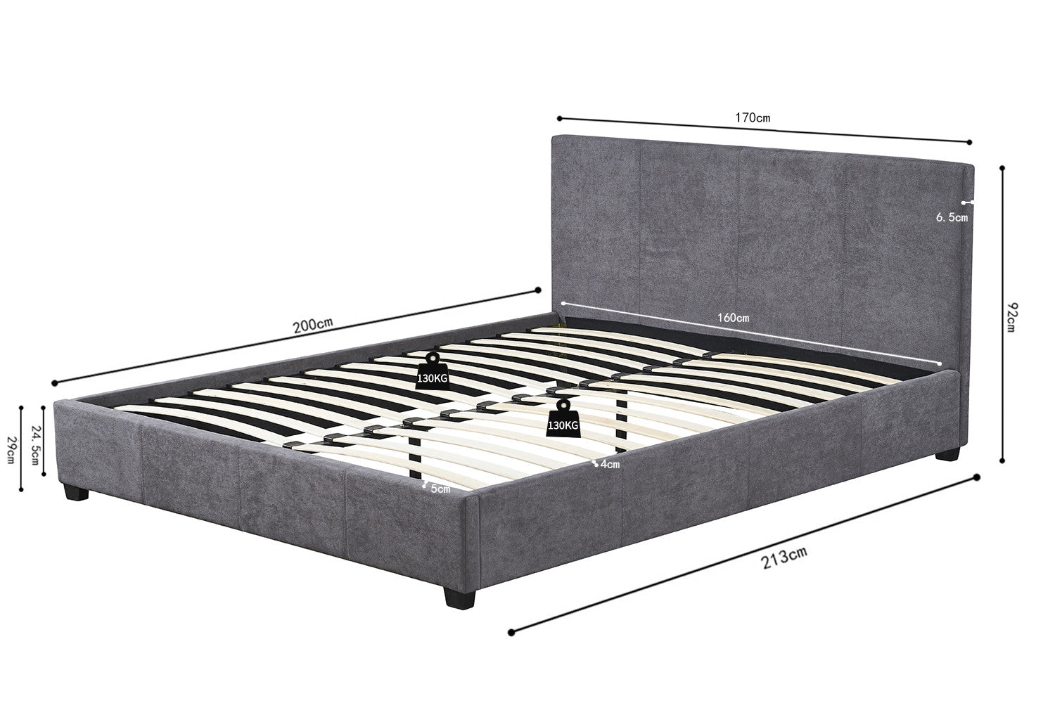 Bed 'Roma' 160x200 met lattenbodem Stof Grijs