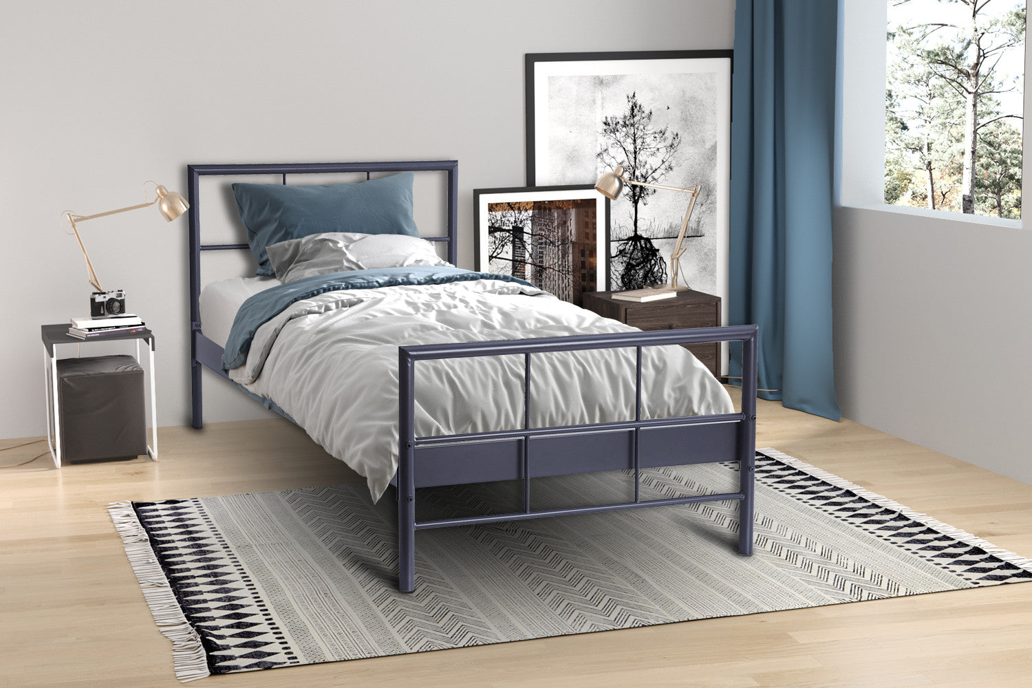 Bed 'Davy' 90x200 Metaal Donkergrijs