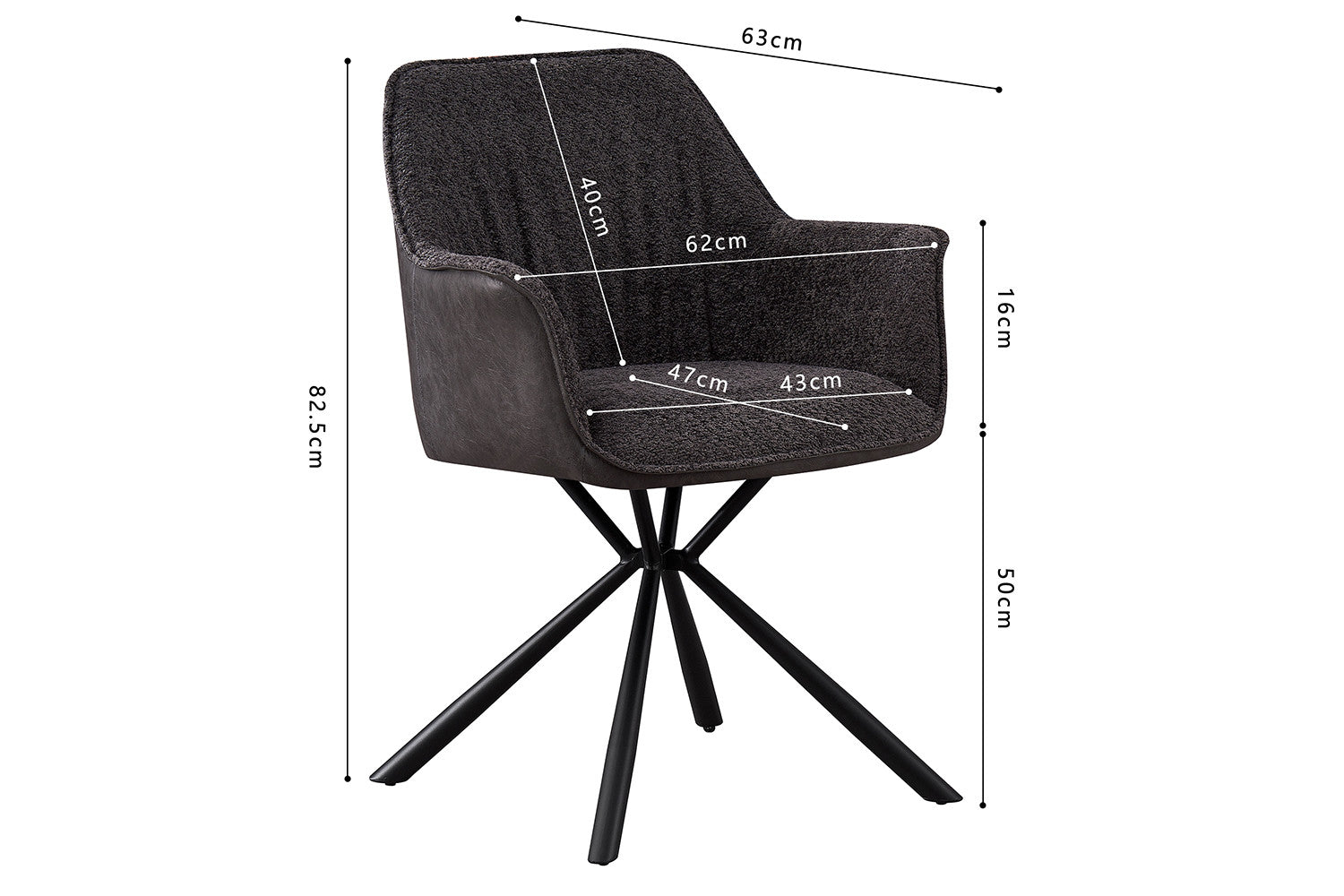 Stoel 'Lucie' Bouclé Grijs Vloerkleed PU Lichtgrijs