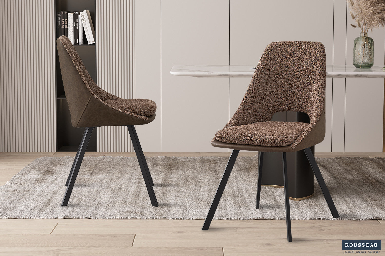 Stoel 'Filou' Bouclé Zand Vloerkleed PU Bruin