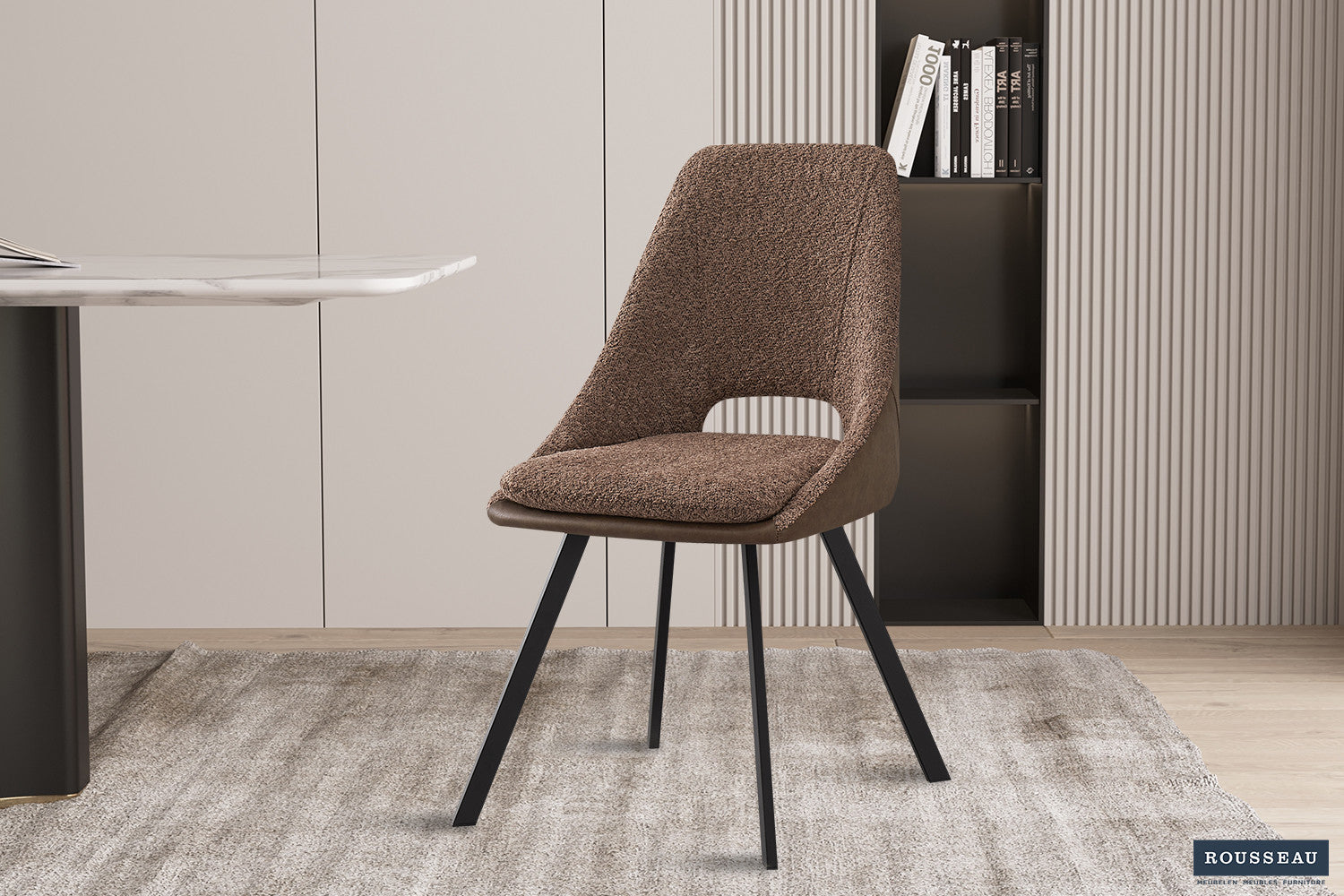 Stoel 'Filou' Bouclé Zand Vloerkleed PU Bruin