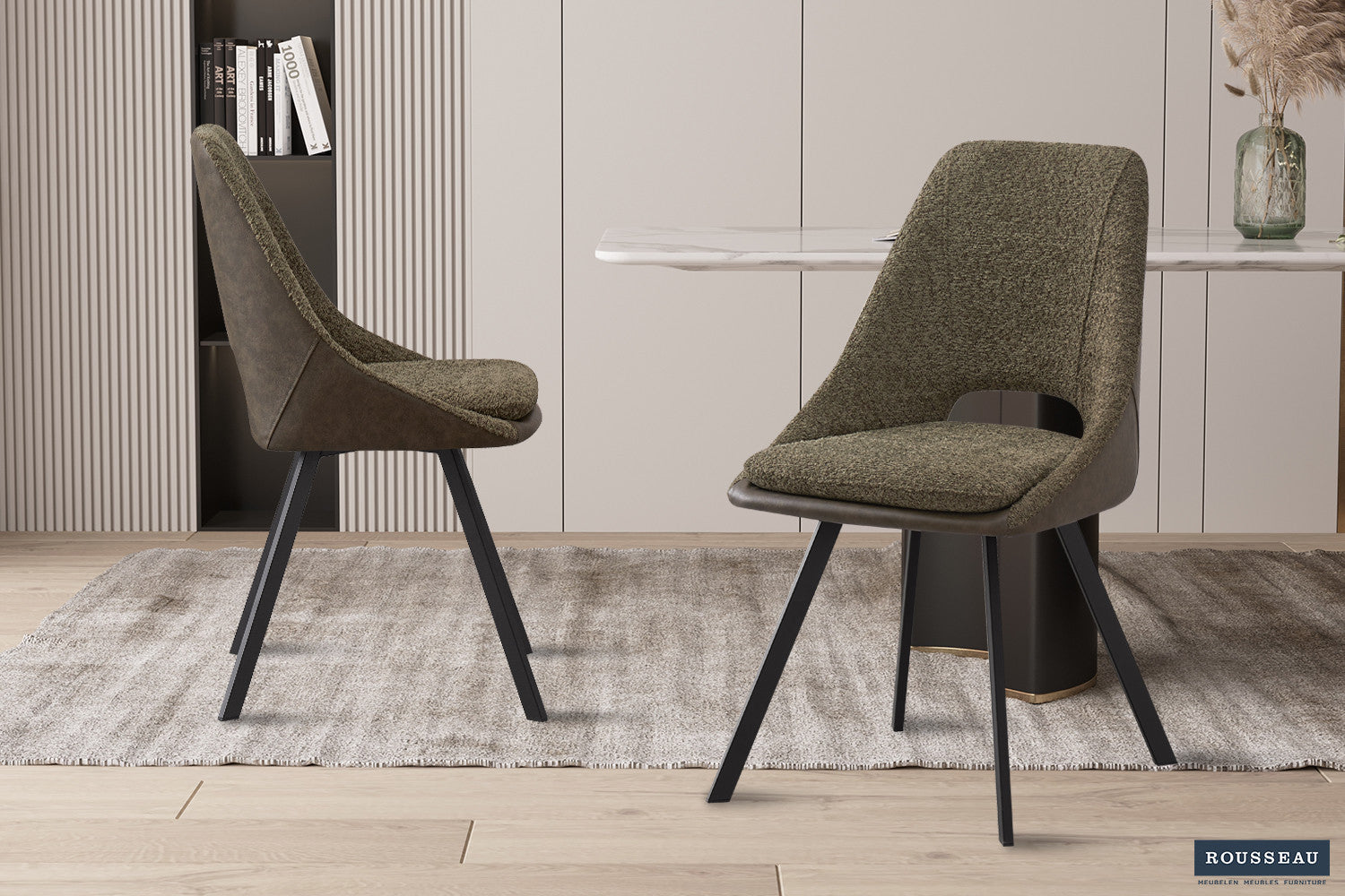 Stoel 'Filou' Bouclé Groen Vloerkleed PU Donkergroen