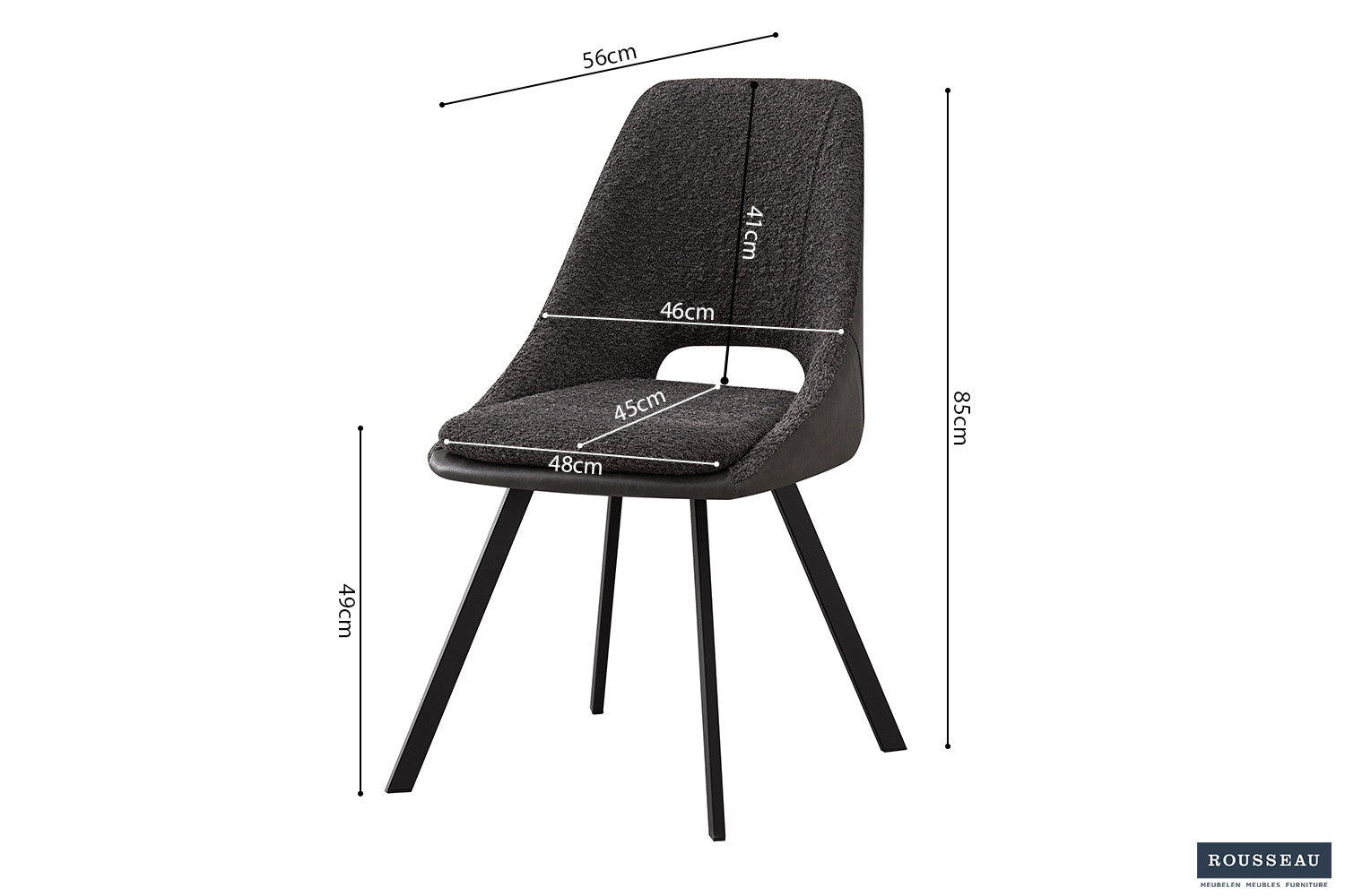 Stoel 'Filou' Bouclé Grijs Vloerkleed PU Lichtgrijs