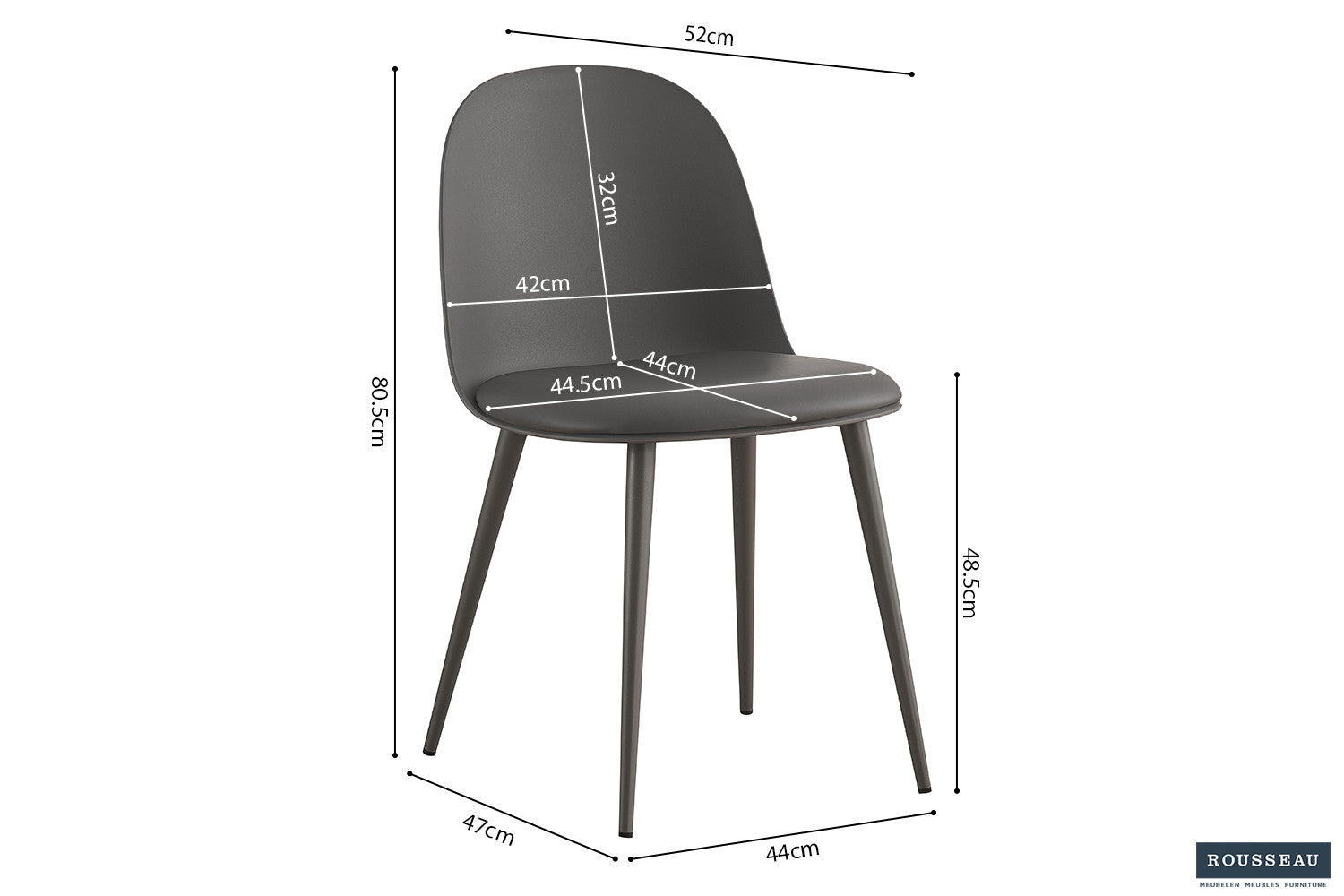 Stoel 'Jasmin' Zitting PP kussen PU Grijs
