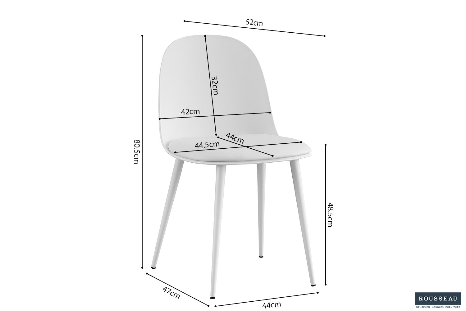 Stoel 'Jasmin' Zitting PP kussen PU Wit