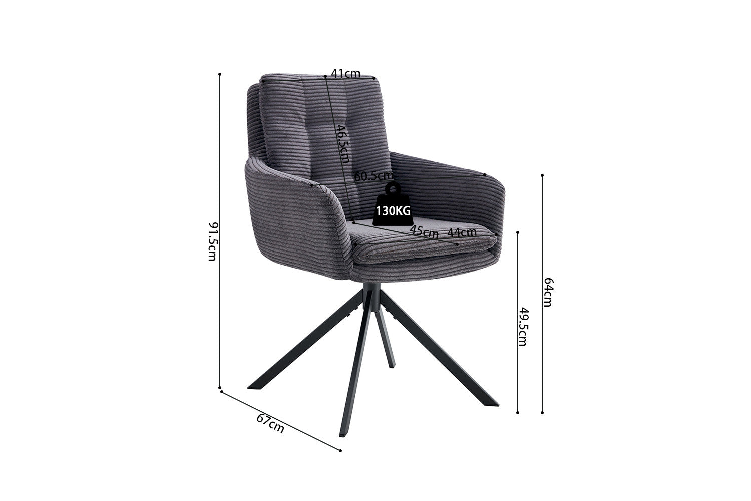 Stoel 'Luna' Draaibaar tot 0 Corduroy Fabb Hyper 16 Grijs