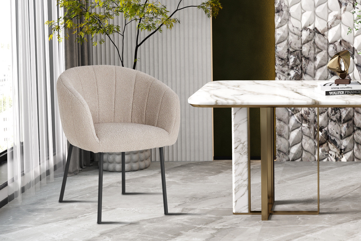 Stoel 'Sevilla' Bouclé Zand