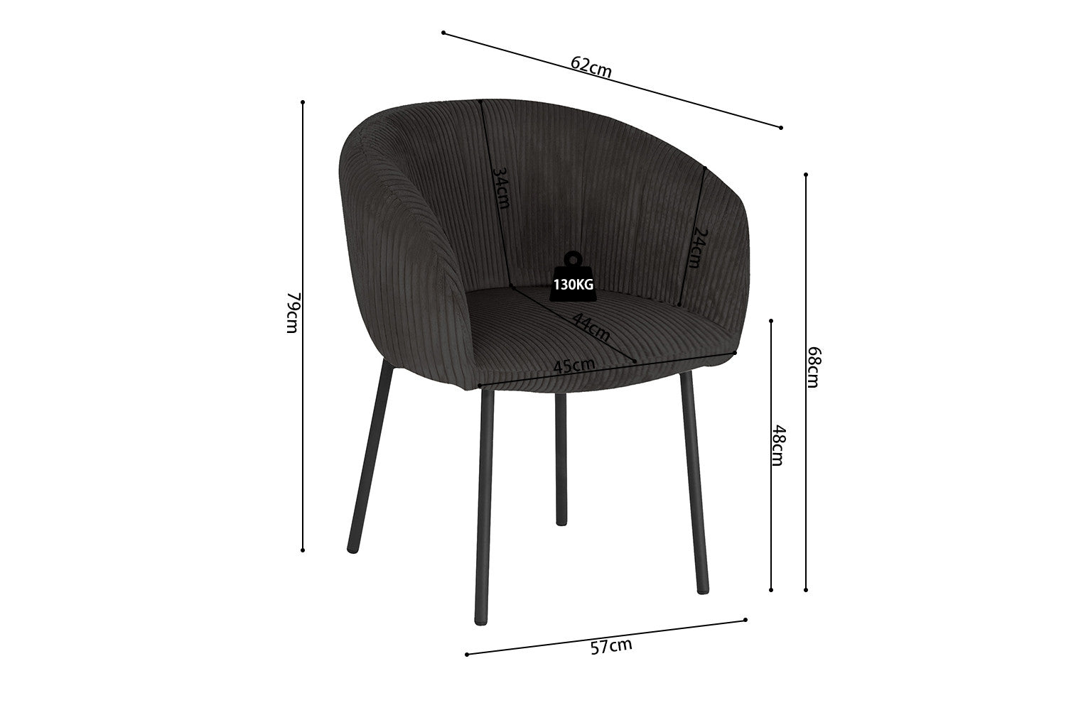 Stoel 'Sevilla' Corduroy Fabb Hyper 16 Grijs