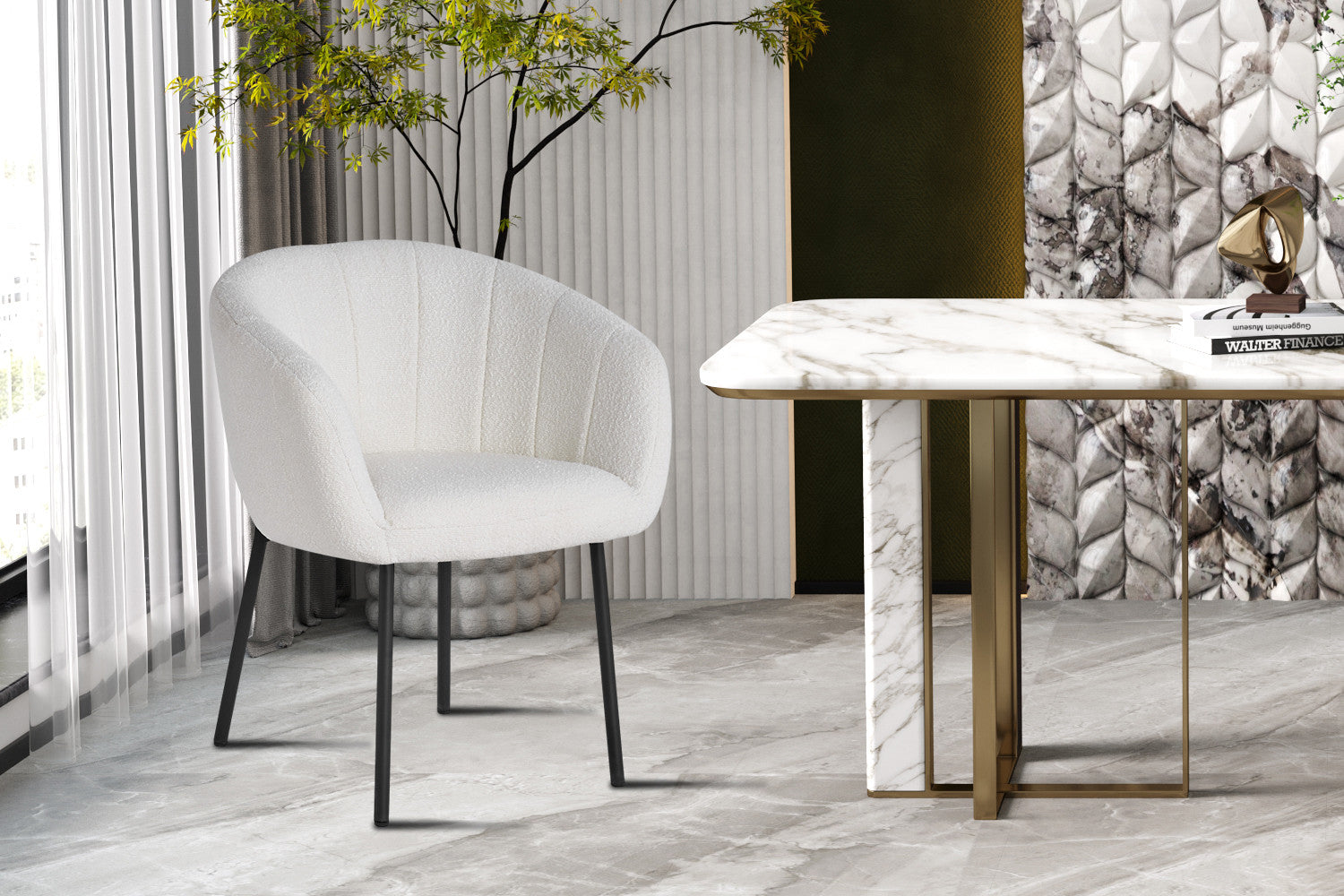 Stoel 'Sevilla' Bouclé Wit