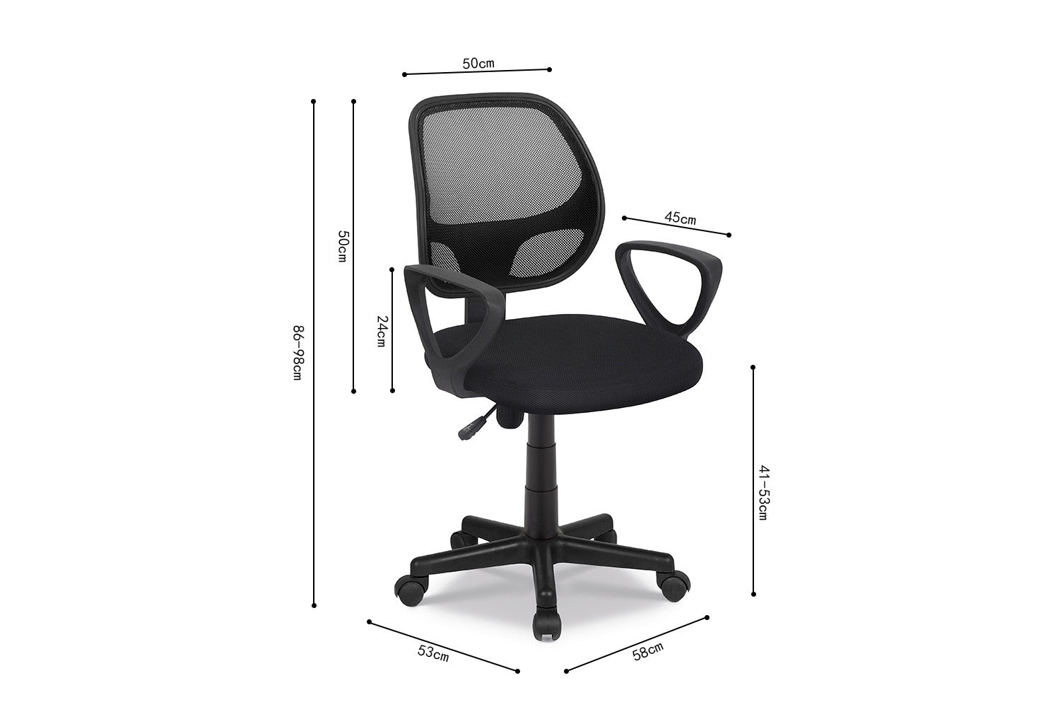 Bureaustoel 'Hippa' Mesh Zwart