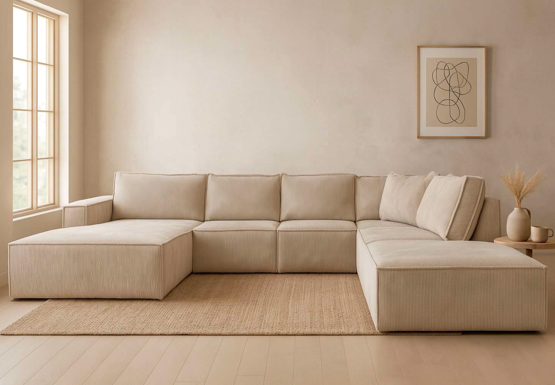 U-bank | LOREYA  | Beige | Ribstof Corduroy