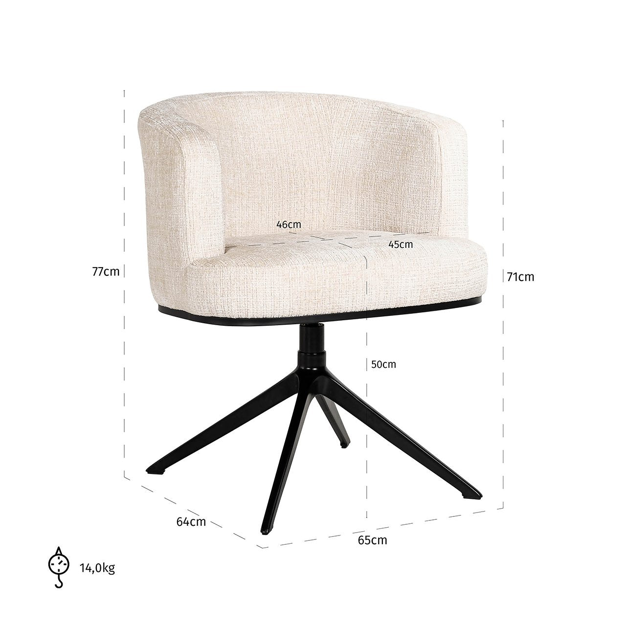 Draaistoel Cheyenne beige chenille (Niagara 902 beige chenille)