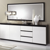 Dressoir Rome - 220cm - 3 Deuren 3 Lades - Zwart Wit Hoogglanslak 