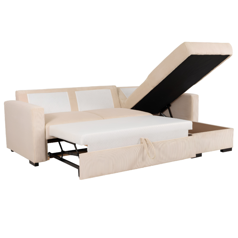 Hoekbank BALI Beige met Opbergruimte en Slaapfunctie