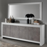 Dressoir Modena 4 Deuren - Witte en Betonkleurige Hoogglanslak 