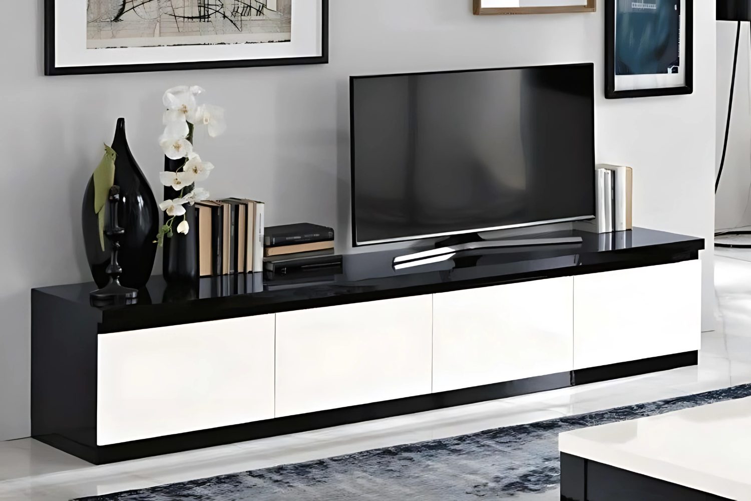 Tv-Meubel Rome - 220cm - Zwart Wit Hoogglanslak