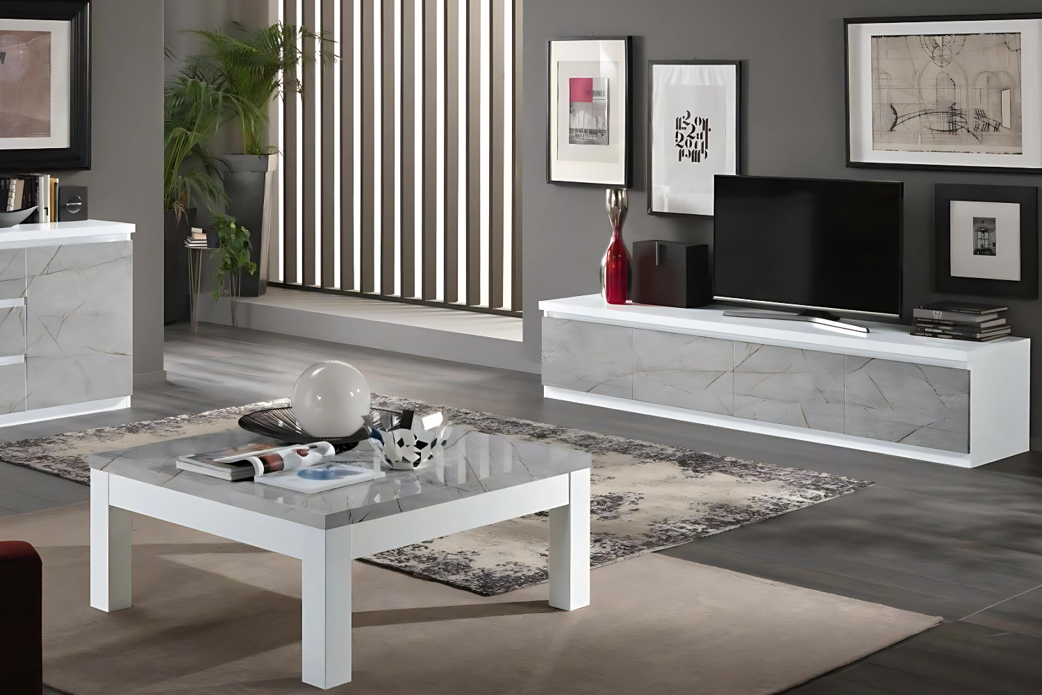 Tv Meubel Rome - 220cm - Marmer Grijs Hoogglanslak