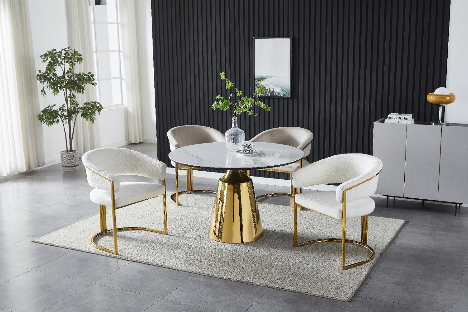 Eettafel Chloe - 120cm - Rond - Gouden Poten